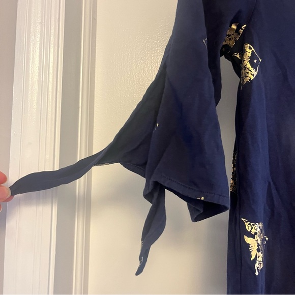 Lilly Pulitzer - Preston Short Tie-Sleeve Dress - Navy Gold Fish Print - Size S - Picture 6 of 7